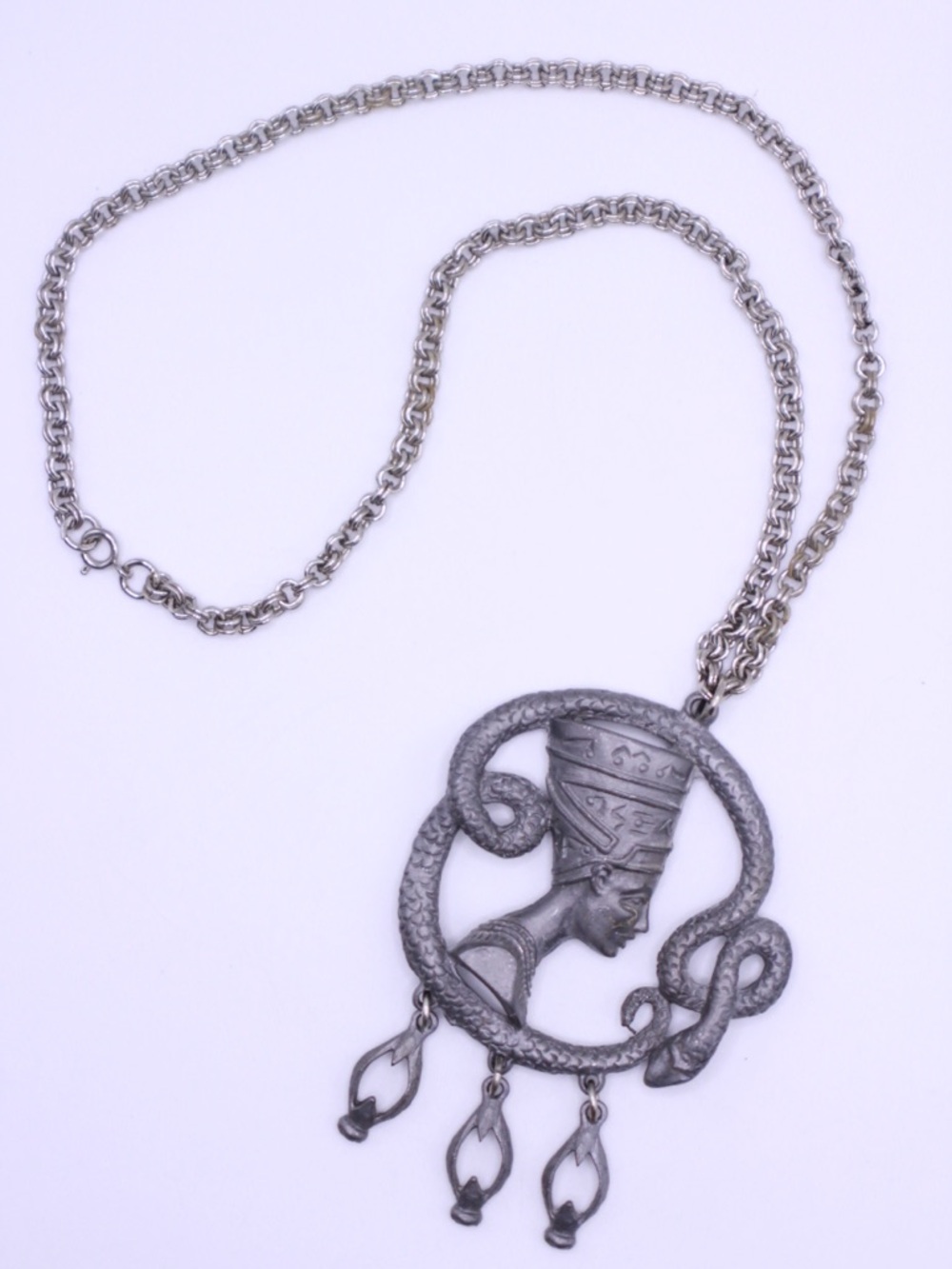 Vintage Egyptian Revival Pendant Queen Nefertiti Snake Pendant necklace 18”